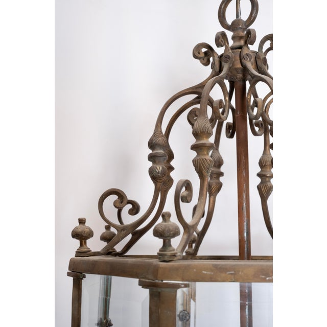 Brass 1900s Large Octagonal Glass Lantern For Sale - Image 8 of 10