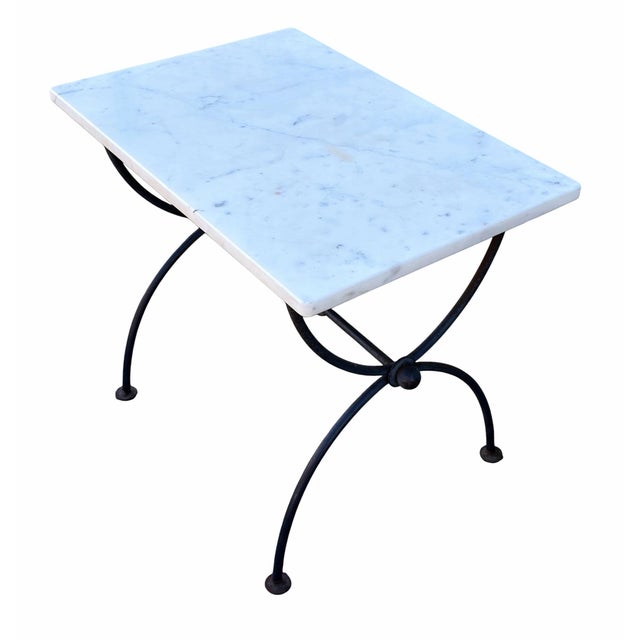 1 of 2 Mid Century Modern Wrought Iron & Marble Top Side Table For Sale - Image 4 of 4