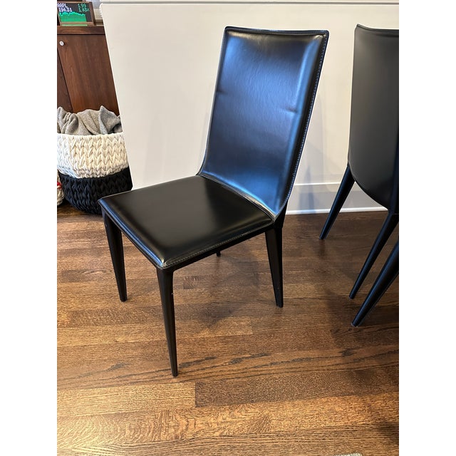 21st Century Design Within Reach Black Leather Bottega Dining Chairs