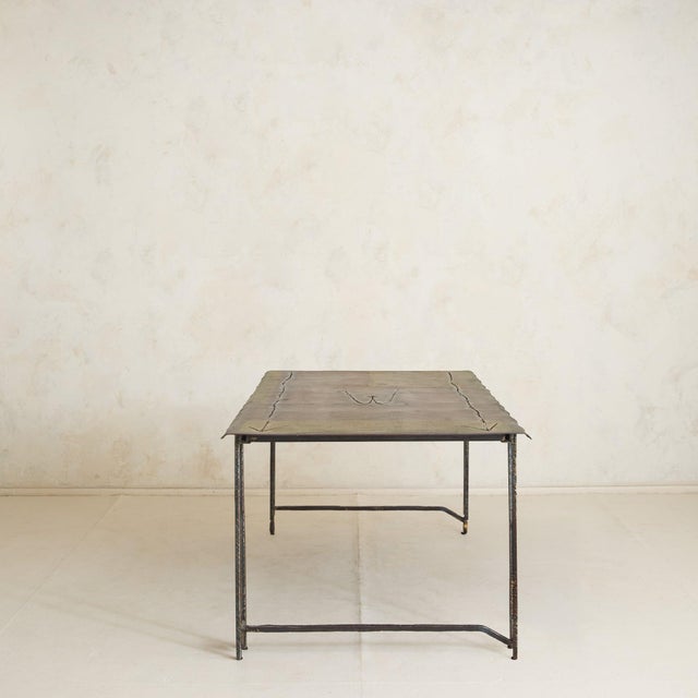 1990s French Brutalist WroughtIron Gold Leaf Dining Table by Jean-Jacques Argueyrolles For Sale - Image 4 of 11