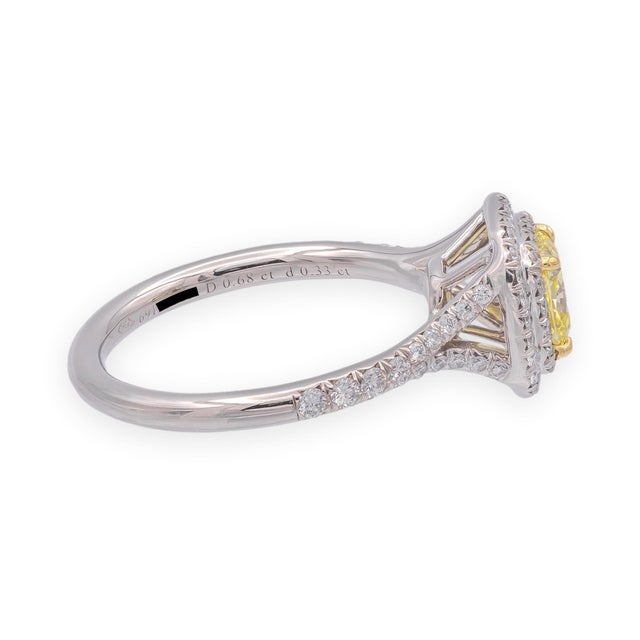 Tiffany & Co Soleste Intense Yellow Radiant Platinum Ring .68ct Int. Flawless, Size 5.5 For Sale In New York - Image 6 of 14