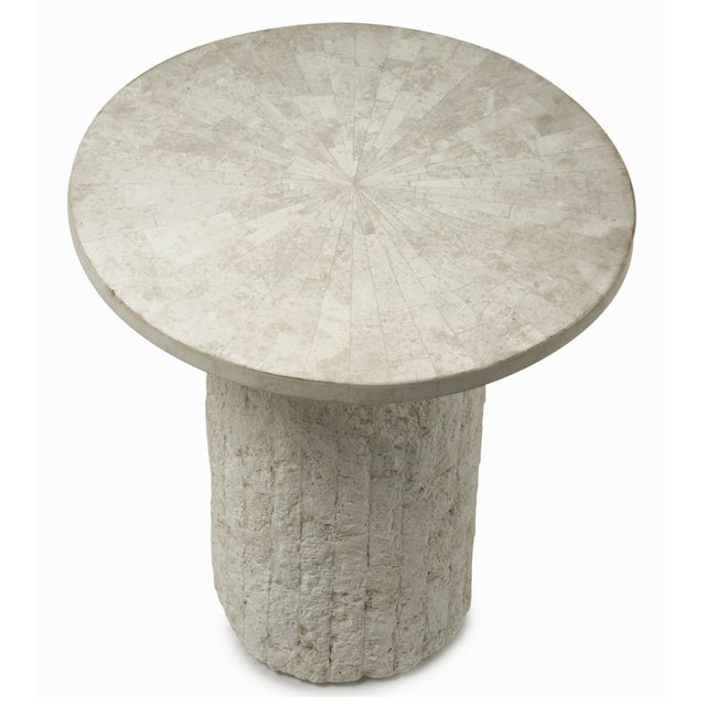 Contemporary White Fossilized Stone Side Table, Small - Acadia by Oggetti For Sale - Image 3 of 4