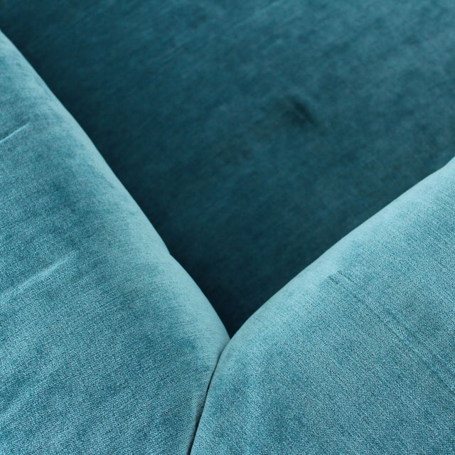 Iroko Cornaro Sofa in Wood and Azure Velvet by by Carlo Scarpa for Studio Simon, 1974 For Sale - Image 15 of 18