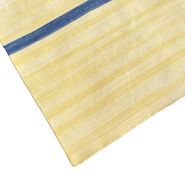 Vintage ABC Carpet 8’ X12’ 100% Cotton Light Yellow, White Strié Pattern with 1” Marine Blue Stripe Lovely pale colors...