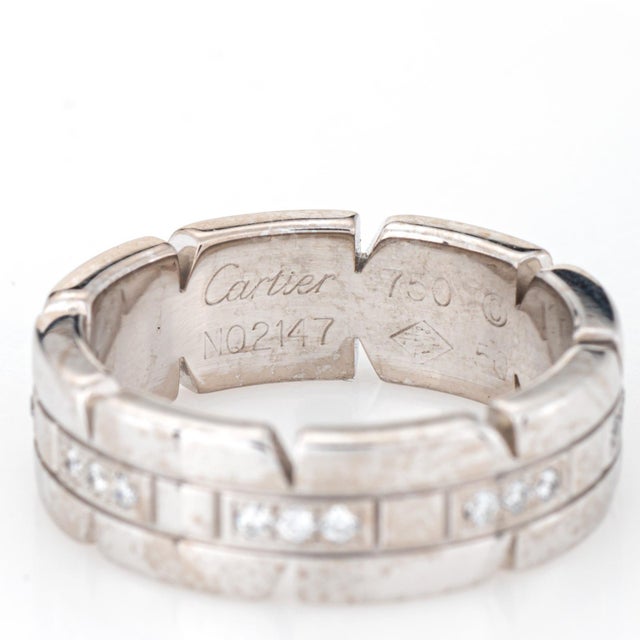 Metal 90s Cartier Tank Francaise Ring Eu 50 Sz 5.25 Band 18k White Gold Signed Jewelry For Sale - Image 7 of 7