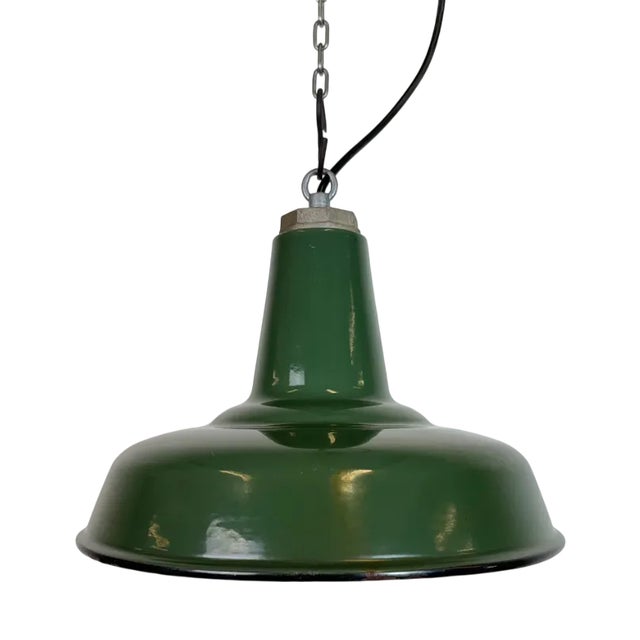 Industrial Green Enamel Factory Pendant Lamp, 1960s For Sale