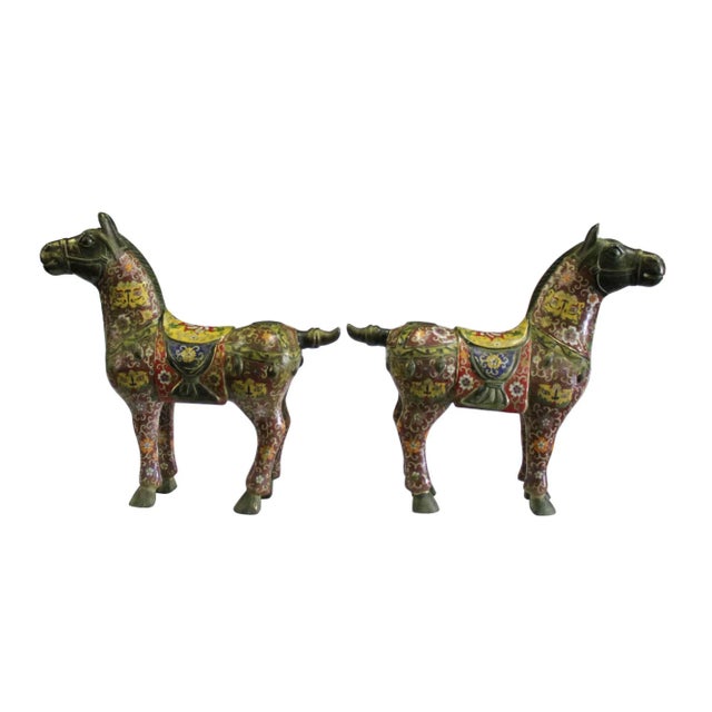 Chinese Brown Enamel Cloisonne Metal Horse Figures - a Pair For Sale - Image 10 of 10