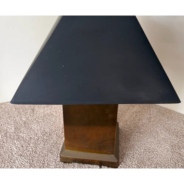 Metal 1970s Chapman Mfg. Geometric Patinated Metal Table Lamps With Black Shades - a Pair For Sale - Image 7 of 13
