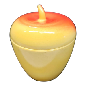 Vintage 1950s Hazel Atlas Milk Glass Red Yellow Apple Sugar Bowl