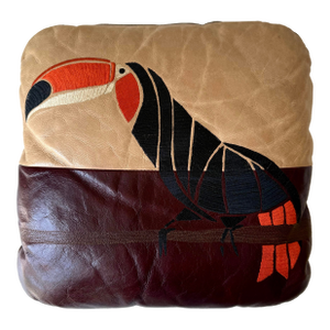 R&y Augousti Leather and Suede Toucan Embroidered Pillow