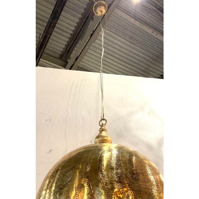 Stylish Medium Modern Brass Pierced Metal Pendant Light, leaf design, showroom floor sample