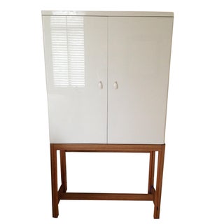 White Ceramic & Wood Beauty Armoire Vanity Desk For Sale