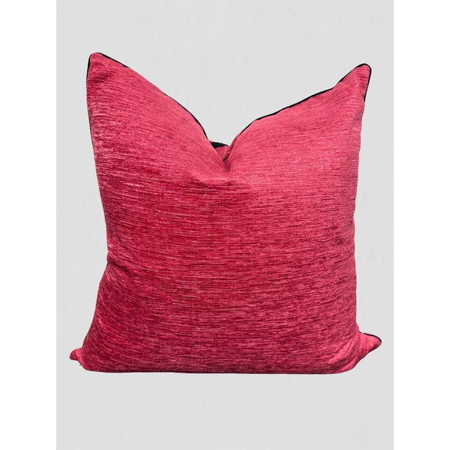 Fabricut Inc. Fuchsia and Black Tape, Cord Custom Pillow Pair For Sale - Image 4 of 9