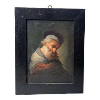 Antique 18th Century Johann Andreas Herrlein Mini Oil Painting Portrait on Board For Sale