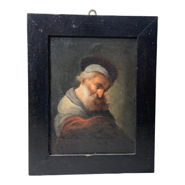 Antique 18th Century Johann Andreas Herrlein Mini Oil Painting Portrait on Board For Sale