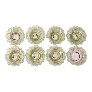 Set of 8 Peàn Doubulyu “Wavie” Hand‑Blown Art Glass Bowls, 1995–1996 For Sale