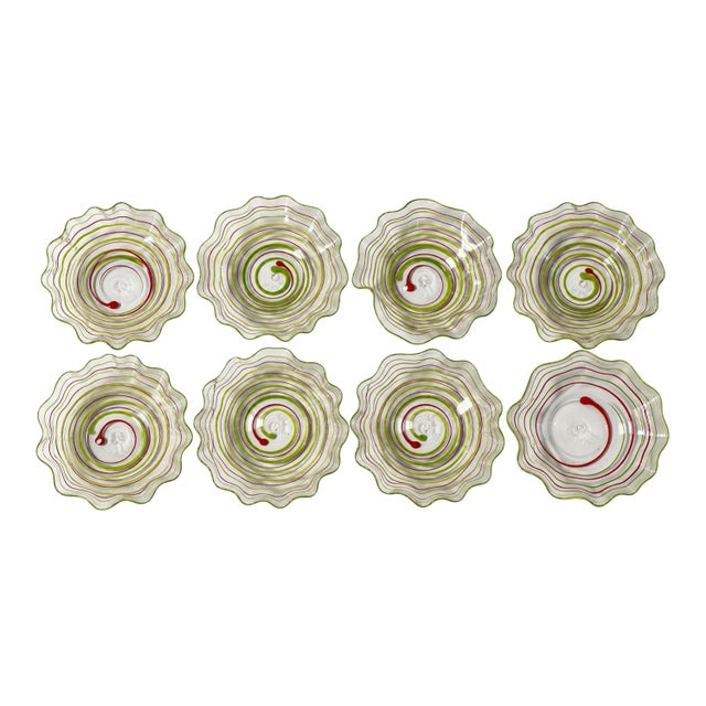 Set of 8 Peàn Doubulyu “Wavie” Hand‑Blown Art Glass Bowls, 1995–1996 For Sale