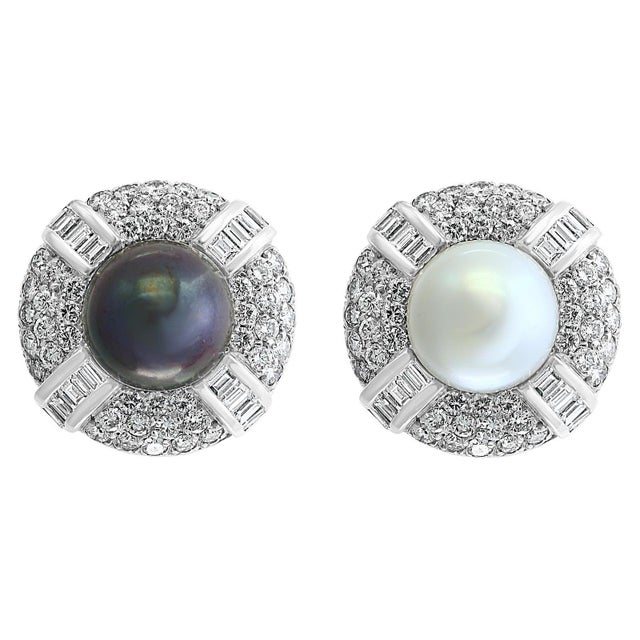 Gemstone South Sea Pearl Day & Night with 12 Carat Diamond Cocktail Earrings 18 K Gold For Sale - Image 7 of 18
