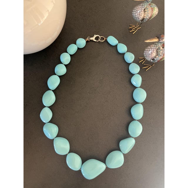 Stone Turquoise Paste Necklace with 925 Silver Clasp, 1990s For Sale - Image 7 of 8