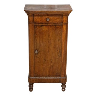 Italian 19th Century Walnut Bedside Table with Drawer over Door, Carved Motifs For Sale