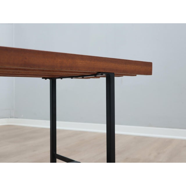 Mid-Century Slatted Teak Bench with Iron Frame, Italy, 1950s For Sale - Image 6 of 12