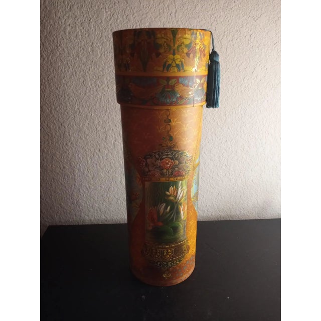Asian 1990s Punch Studio Handpainted Gold Asian Motif Storage Tube For Sale - Image 3 of 9