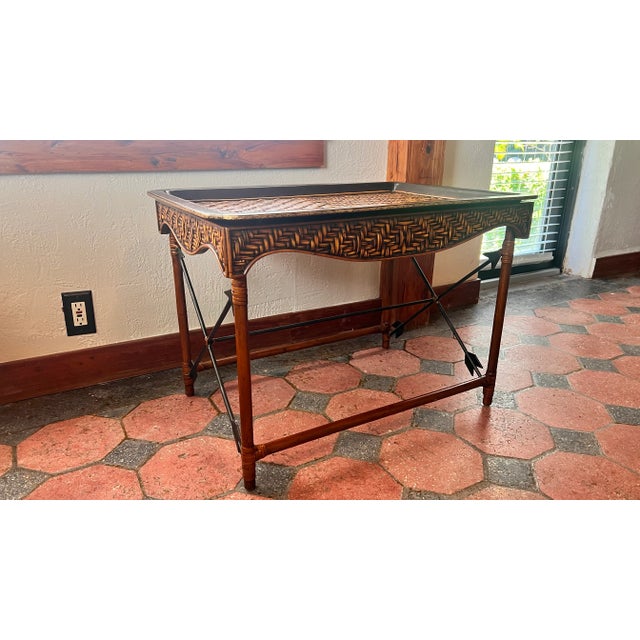 Rustic 1990s Maitland-Smith Rattan and Faux Bamboo Tray Table For Sale - Image 3 of 9