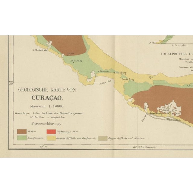 Antique Geological Map of Curaçao in the Dutch Caribbean, 1888 For Sale - Image 4 of 9