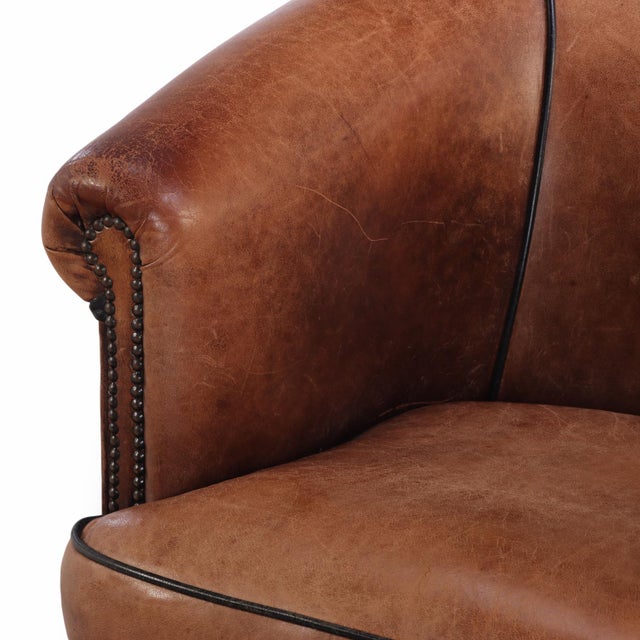 A Dutch Art Deco Style Leather Club Chair, C. 1960. For Sale In Philadelphia - Image 6 of 7