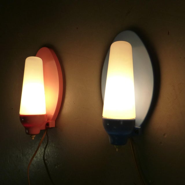 Pink & Blue Wall Lamps, 1950s, Set of 2 For Sale - Image 6 of 18