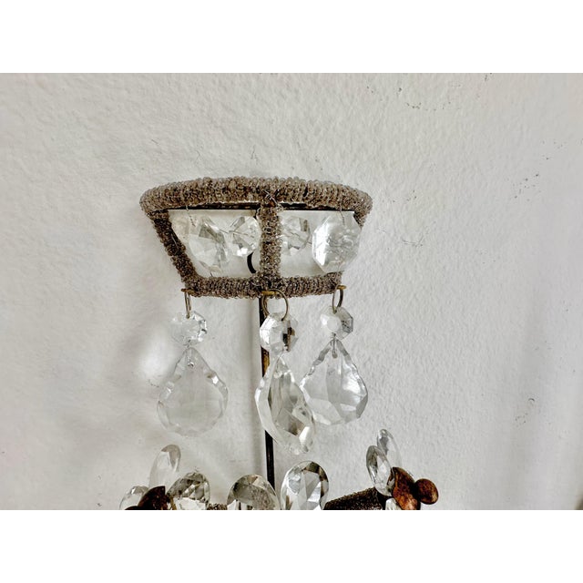 Pair of Bagues Style Crystal Beaded Candle Wall Sconces For Sale - Image 10 of 16