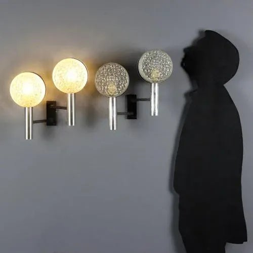 Pair of wall lamps, enameled metal, chromed aluminum, glass. E27 socket. This piece is attributed to the mentioned...