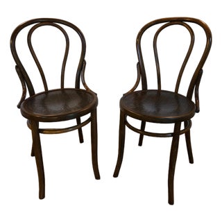 Antique Art Nouveau Bentwood Chairs With Embossed Seats, Pair For Sale