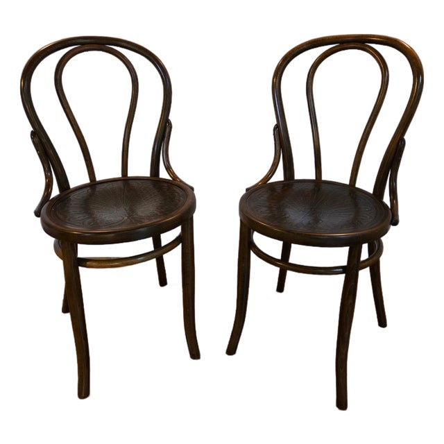 Antique Art Nouveau Bentwood Chairs With Embossed Seats, Pair For Sale