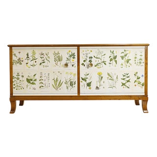 Swedish Modern Sideboard with Nordens Flora Illustrations by C. A. M. Lindman, 1940s For Sale