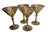 A set of 4 libbey “stardust” pattern martini glasses with metallic gold speckling or spatter.
