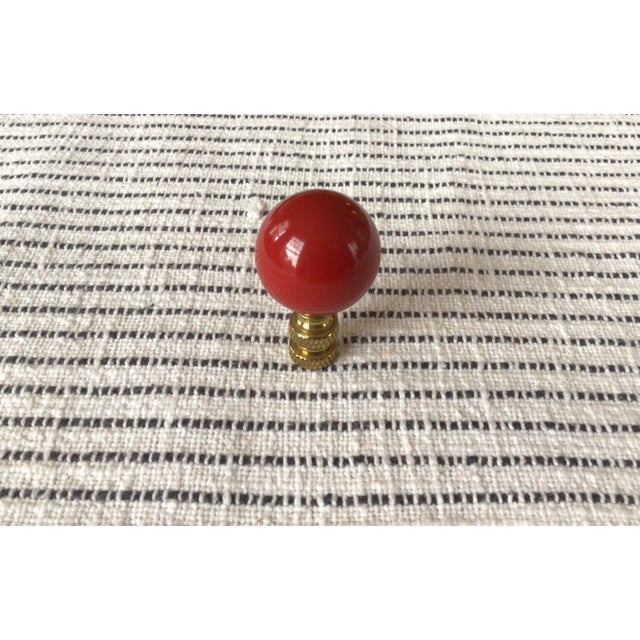 Metal Vintage Red Lamp Finial With Brass Hardware For Sale - Image 7 of 11