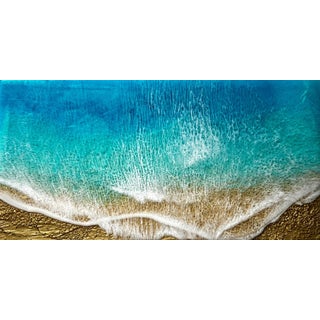A Moment In Time by Ana Hefco | Mixed Media on wood panel Abstract ocean wave and sand scene For Sale