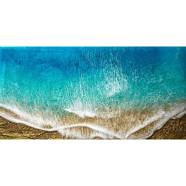 A Moment In Time by Ana Hefco | Mixed Media on wood panel Abstract ocean wave and sand scene For Sale