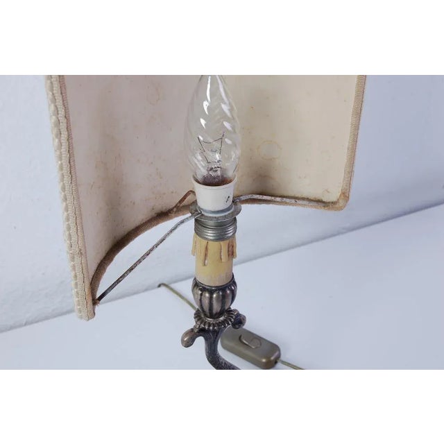Beige Antique Dolphin Table Lamp with Silver Base, 1890s For Sale - Image 8 of 10