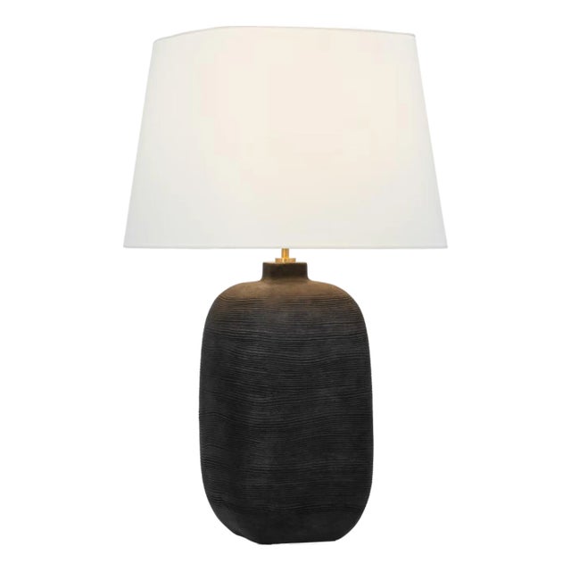 Chapman & Myers by Visual Comfort Signature Pemba Large Combed Table Lamp in Chimney Black with Linen Shade For Sale