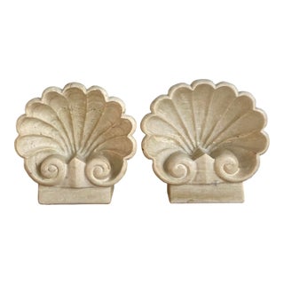 Vintage Boho Carved Stone Clam Shell Fonts - A Pair. X. For Sale