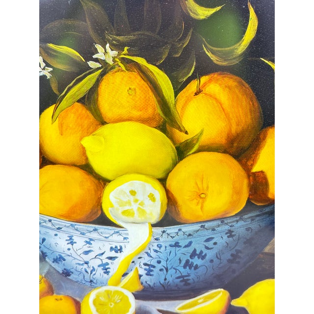 Late 20th Century Large Vintage 1993 Ian Logan of London Lemon Bowl Tole Painted Metal Serving Tray For Sale - Image 5 of 7