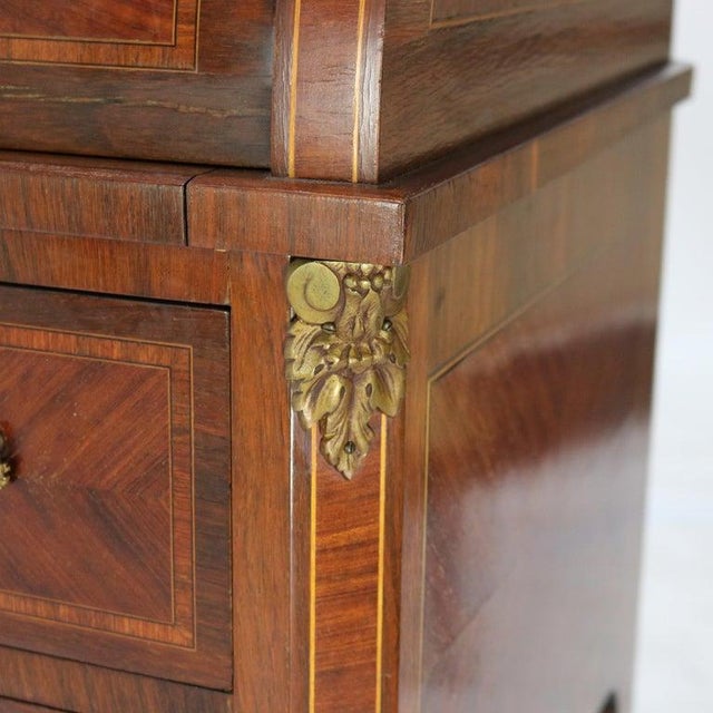 Brown French Louis XV Style Rosewood, Kingwood & Ormolu Roll Top Lady’s Desk 20th C For Sale - Image 8 of 18