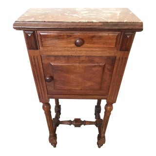 Antique French Walnut Night Stand With Rouge Marble Top For Sale
