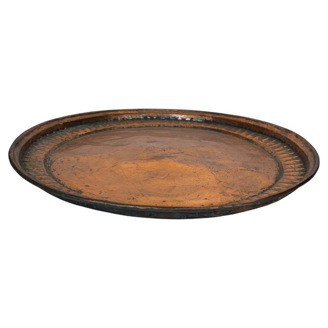 Large Antique Hand-Hammered Copper Tray with Fluted Border, 22 Inch For Sale - Image 11 of 17