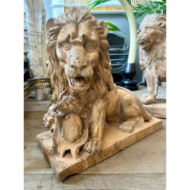 Antique Terracotta Lion Sculptures, 1880s, Set of 2 For Sale - Image 14 of 18