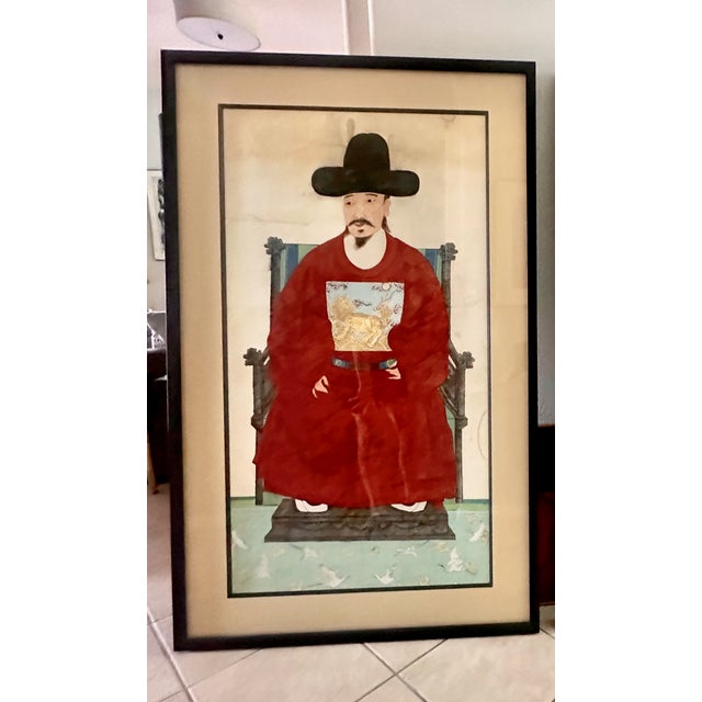 Traditional Pair Large Korean Ancestral Portraits 18th/19 Century Joseon Dynasty For Sale - Image 3 of 18