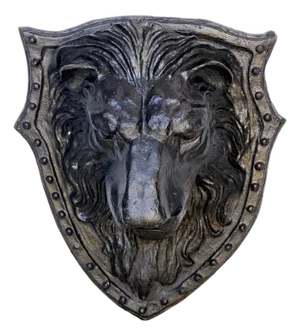 Large 19th C. American Cast-Iron Lion Shield Medallion, Architectural Ornament