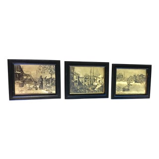 Vintage Gold Pictures in Black Frames - Set of 3 For Sale
